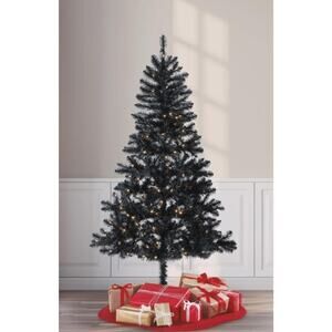 Holiday Time 6.5' Pre-Lit Madison Pine Black Artificial Christmas Tree Halloween